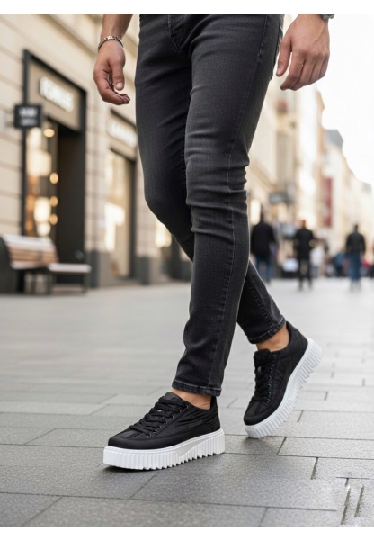 BA0801 BOA Yüksek Taban Siyah Paraşüt Kumaş Cilt Detaylı Erkek Ayakkabı