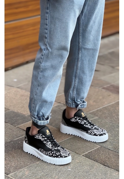 BA0802 BOA Gotik Desenli Siyah Beyaz Yüksek Taban Erkek Günlük Ayakkabı