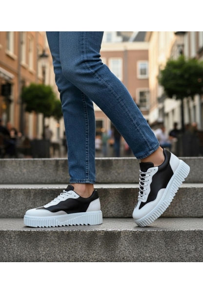 BA0802 BOA Siyah Renk Beyaz Parçalı Yüksek Taban Erkek Günlük Ayakkabı