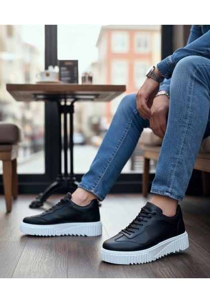 BA0802 BOA Siyah Renk  Yüksek Taban Erkek Günlük Ayakkabı