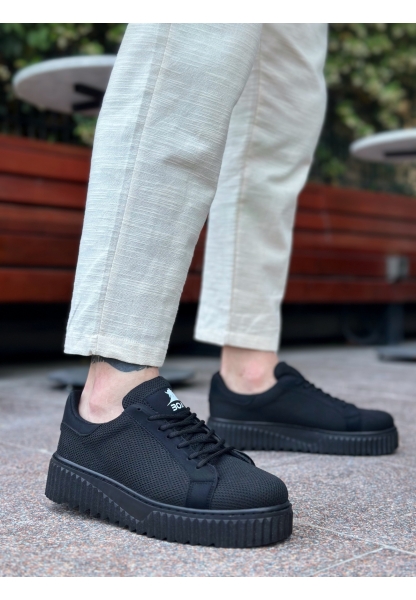 BA0803 BOA Yüksek Siyah Taban Triko Siyah Erkek Ayakkabı