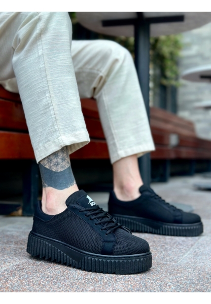 BA0803 BOA Yüksek Siyah Taban Triko Siyah Erkek Ayakkabı