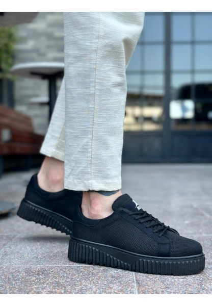 BA0803 BOA Yüksek Siyah Taban Triko Siyah Erkek Ayakkabı