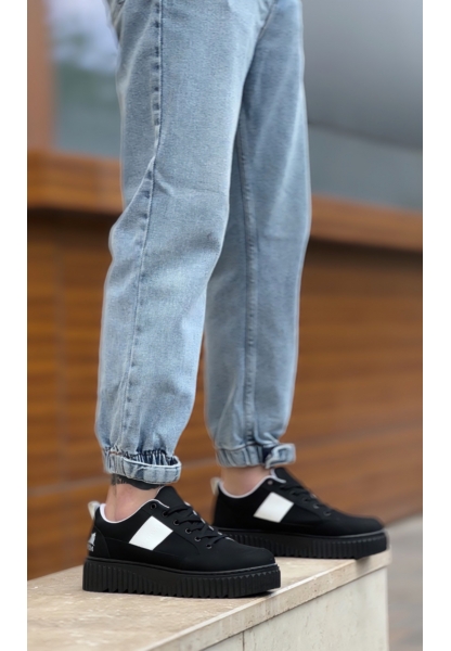 BA0804 BOA Yüksek Siyah Taban Beyaz Detaylı Bağcıklı Erkek Ayakkabı