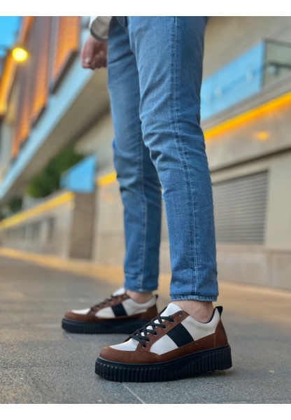 BA0804 BOA Yüksek Siyah Taban Kahve Detaylı Bağcıklı Erkek Ayakkabı