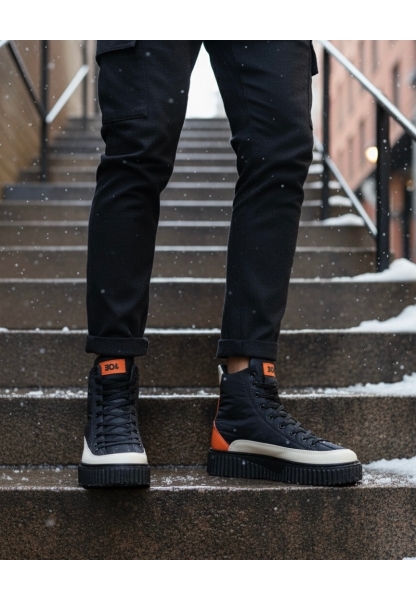 BA0811 BOA Yüksek Siyah Taban Paraşüt Kumaş Turuncu Cilt Detaylı Yarım Bilek Spor Bot 