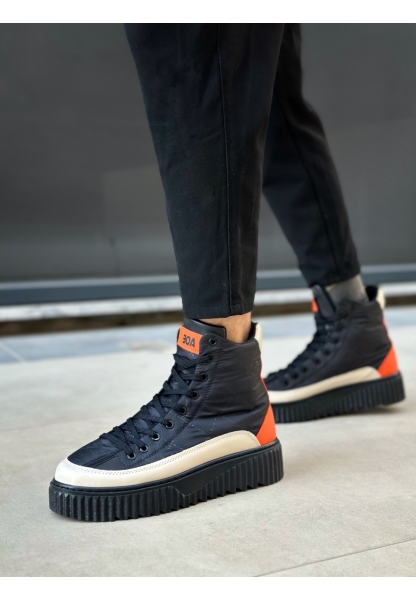 BA0811 BOA Yüksek Siyah Taban Paraşüt Kumaş Turuncu Cilt Detaylı Yarım Bilek Spor Bot 