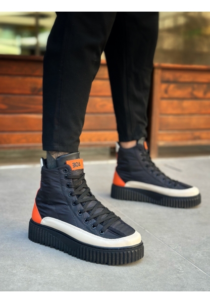 BA0811 BOA Yüksek Siyah Taban Paraşüt Kumaş Turuncu Cilt Detaylı Yarım Bilek Spor Bot 