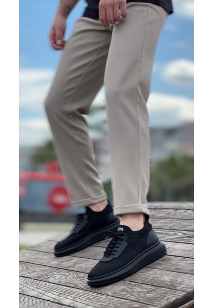 BA0812 Özel Örme Triko Tarz Siyah Renk Siyah Taban Spor Ayakkabı 