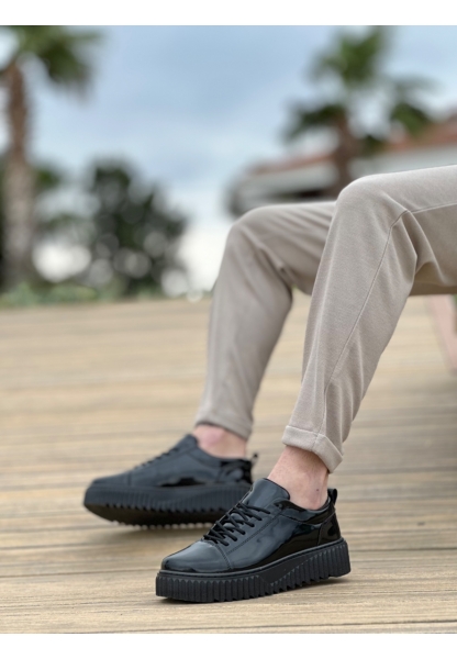 BA8104 BOA Yüksek Taban Rugan Siyah Bağcıklı Erkek Ayakkabı