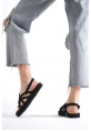 Bodrum Platform Kadın Halat Sandalet-Siyah