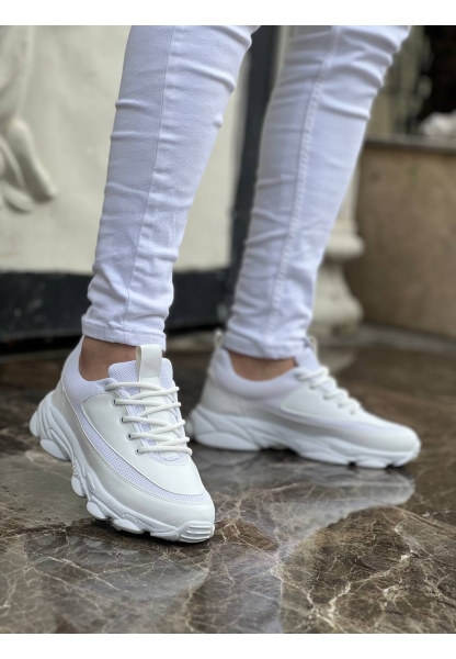 KB-707 Beyaz Cilt Yüksek Taban Bağcıklı Günlük Erkek Ayakkabı