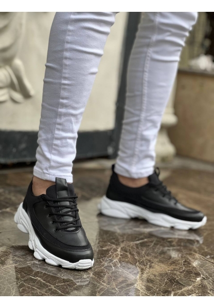 KB-707 Siyah Cilt Yüksek Taban Bağcıklı Günlük Erkek Ayakkabı