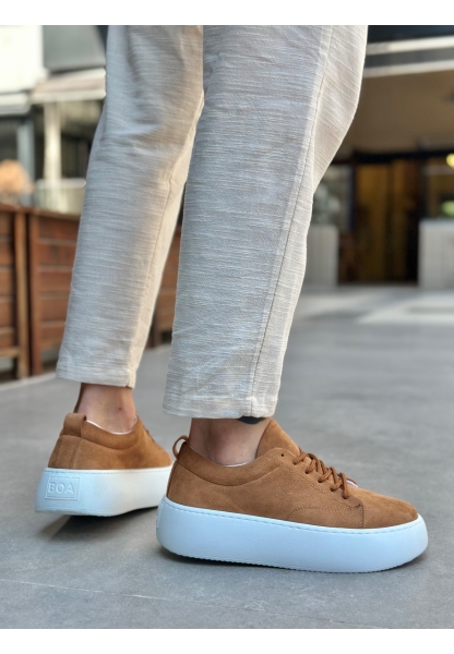 LE11 Bağcıklı Erkek Yüksek Taban İthal Süet Taba Spor Ayakkabı