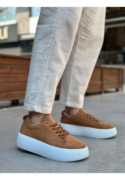 LE11 Bağcıklı Erkek Yüksek Taban İthal Süet Taba Spor Ayakkabı