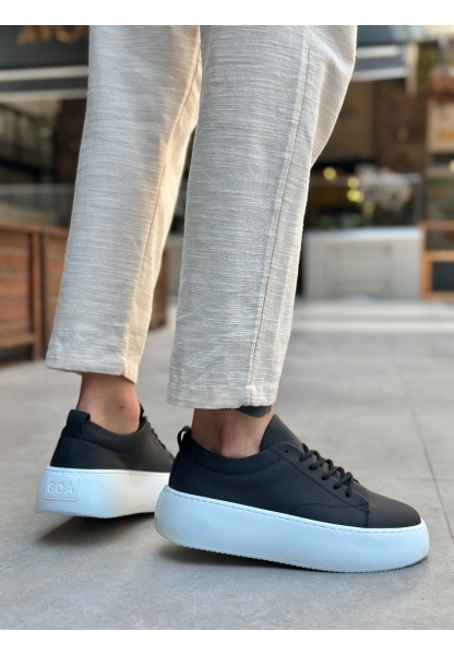 LE11 Bağcıklı Erkek Yüksek Taban Siyah Spor Ayakkabı