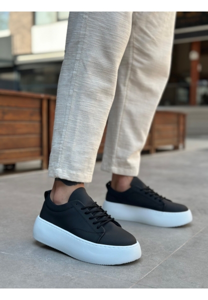 LE11 Bağcıklı Erkek Yüksek Taban Siyah Spor Ayakkabı