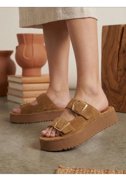 Yazlık Kadın Taba Platform Taban Tokalı Terlik